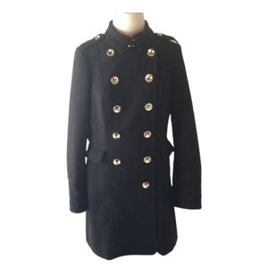 White House Black Market Black Trench Coat with Gold Buttons